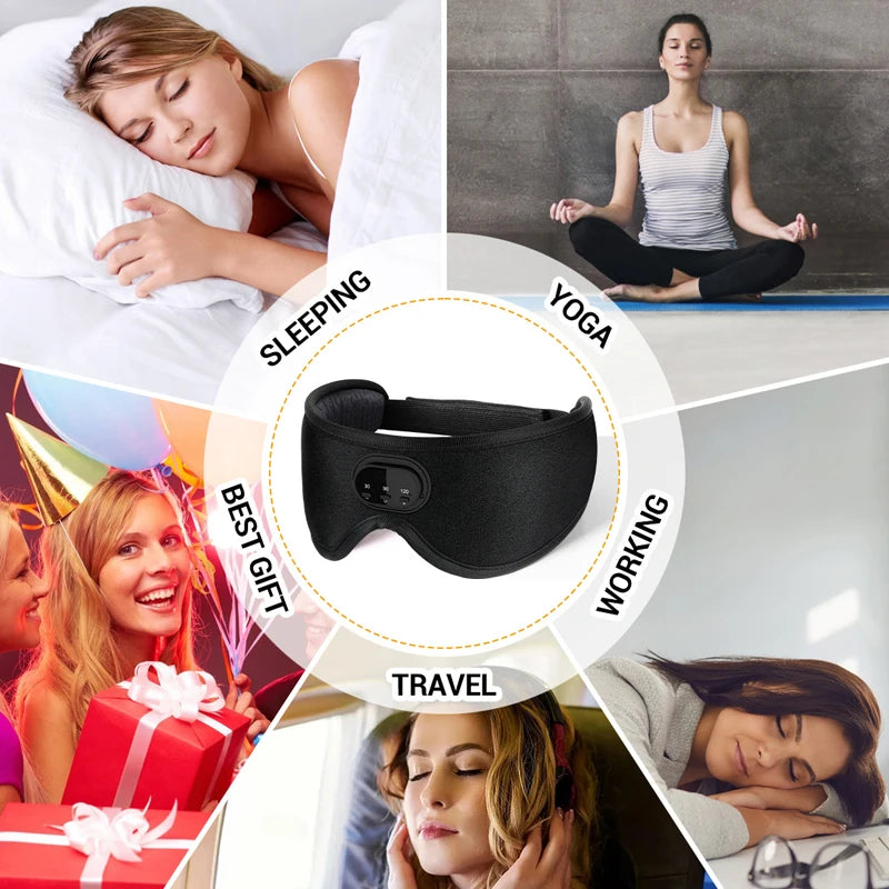 Bluetooth 5.2 Headphone 3D Wireless Music Eye Mask White Noise Headset for Artifact Breathable Sleeping Headphones
