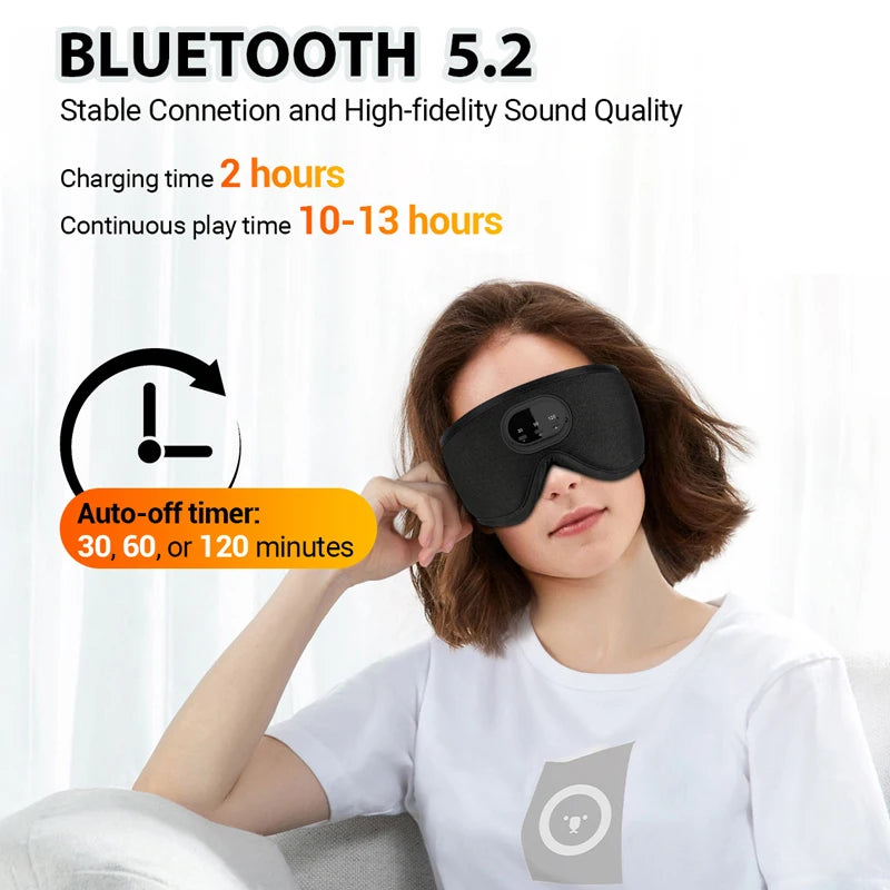 Bluetooth 5.2 Headphone 3D Wireless Music Eye Mask White Noise Headset for Artifact Breathable Sleeping Headphones