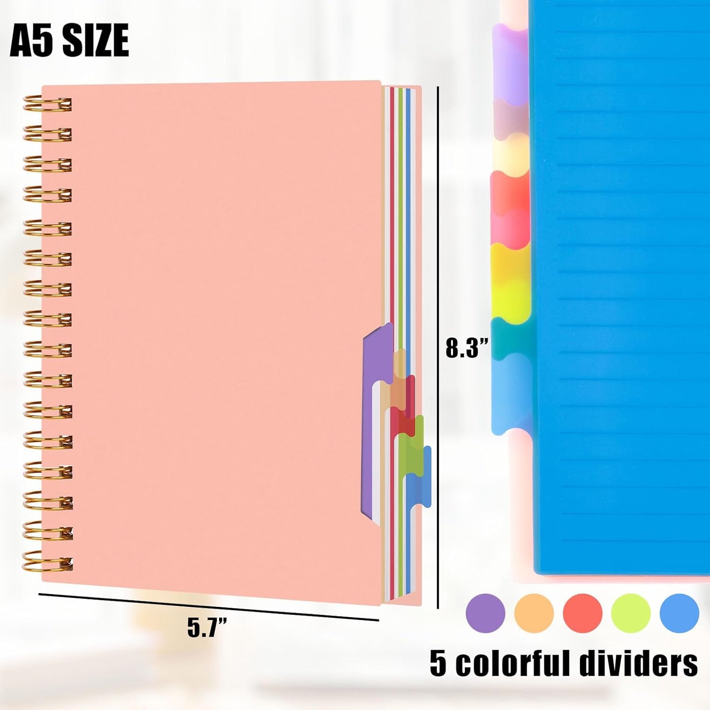 Notebook with Dividers,A5 Spiral Notebook with Tabs Journals for Women with 200