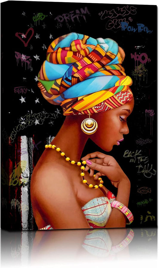 Africa Art Wall Decor, African Women Wall Art Framed, Black Women Art Wall Decor, African Women Art Wall Decor, Framed Black Canvas Wall Art, Black Women Painting Canvas, African Queen Wall Art