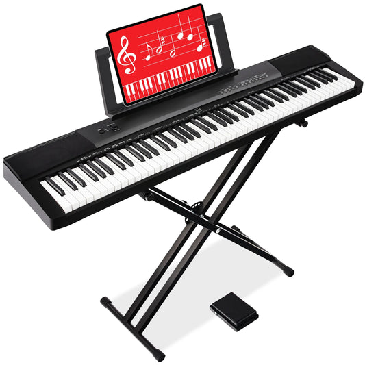 88-Key Full Size Digital Piano for All Player Levels W/ Semi-Weighted Keys, Stand, Pedal - Black