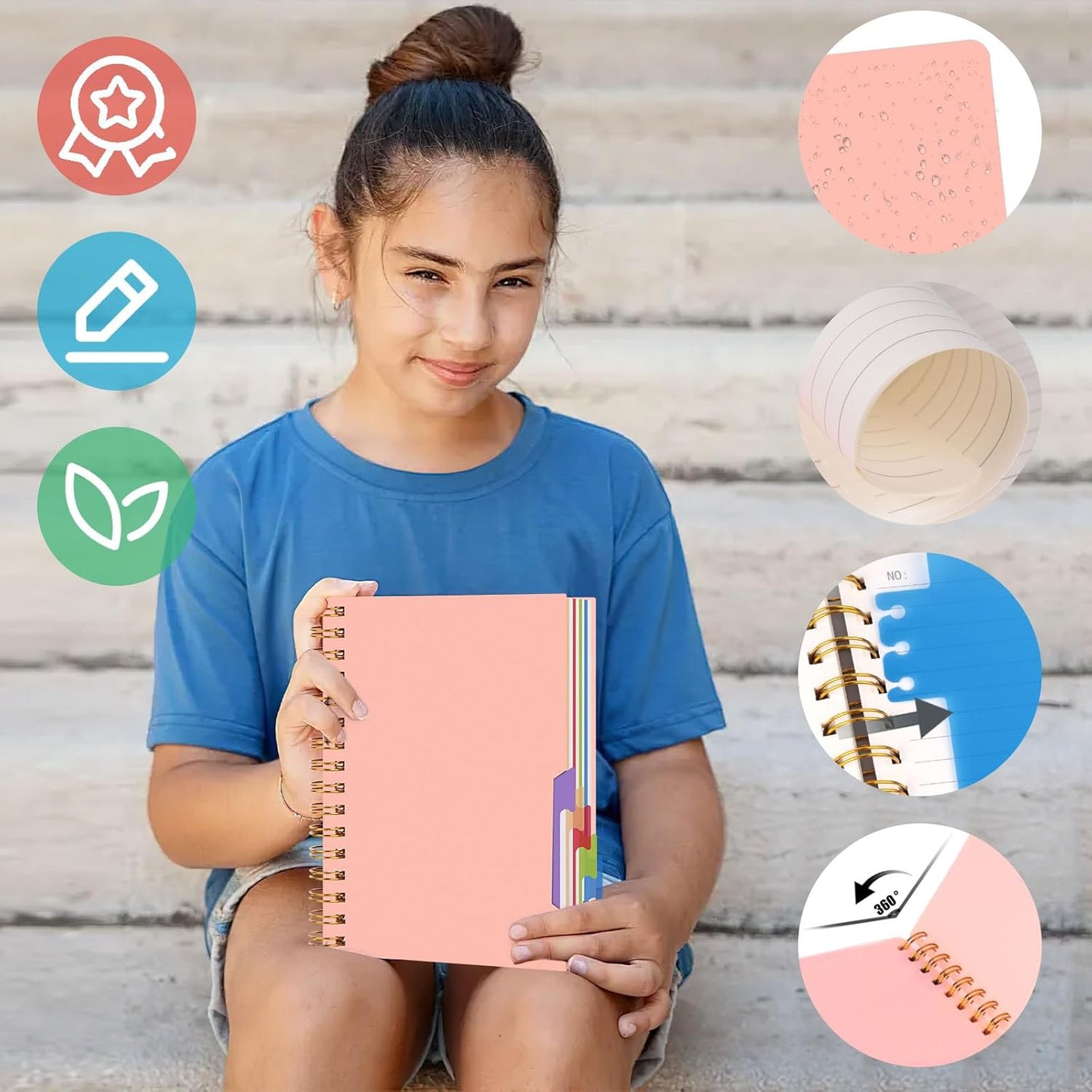 Notebook with Dividers,A5 Spiral Notebook with Tabs Journals for Women with 200
