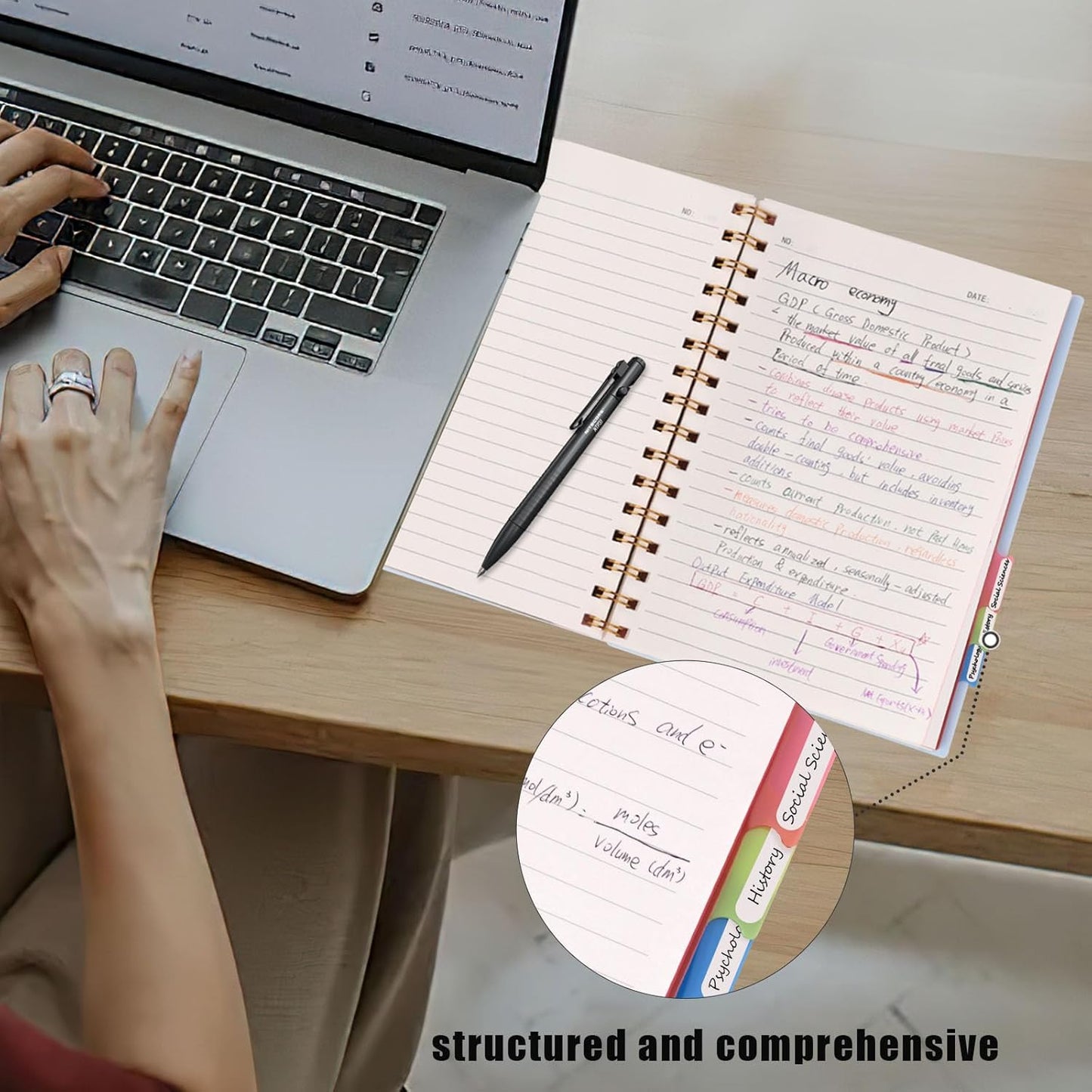 Notebook with Dividers,A5 Spiral Notebook with Tabs Journals for Women with 200