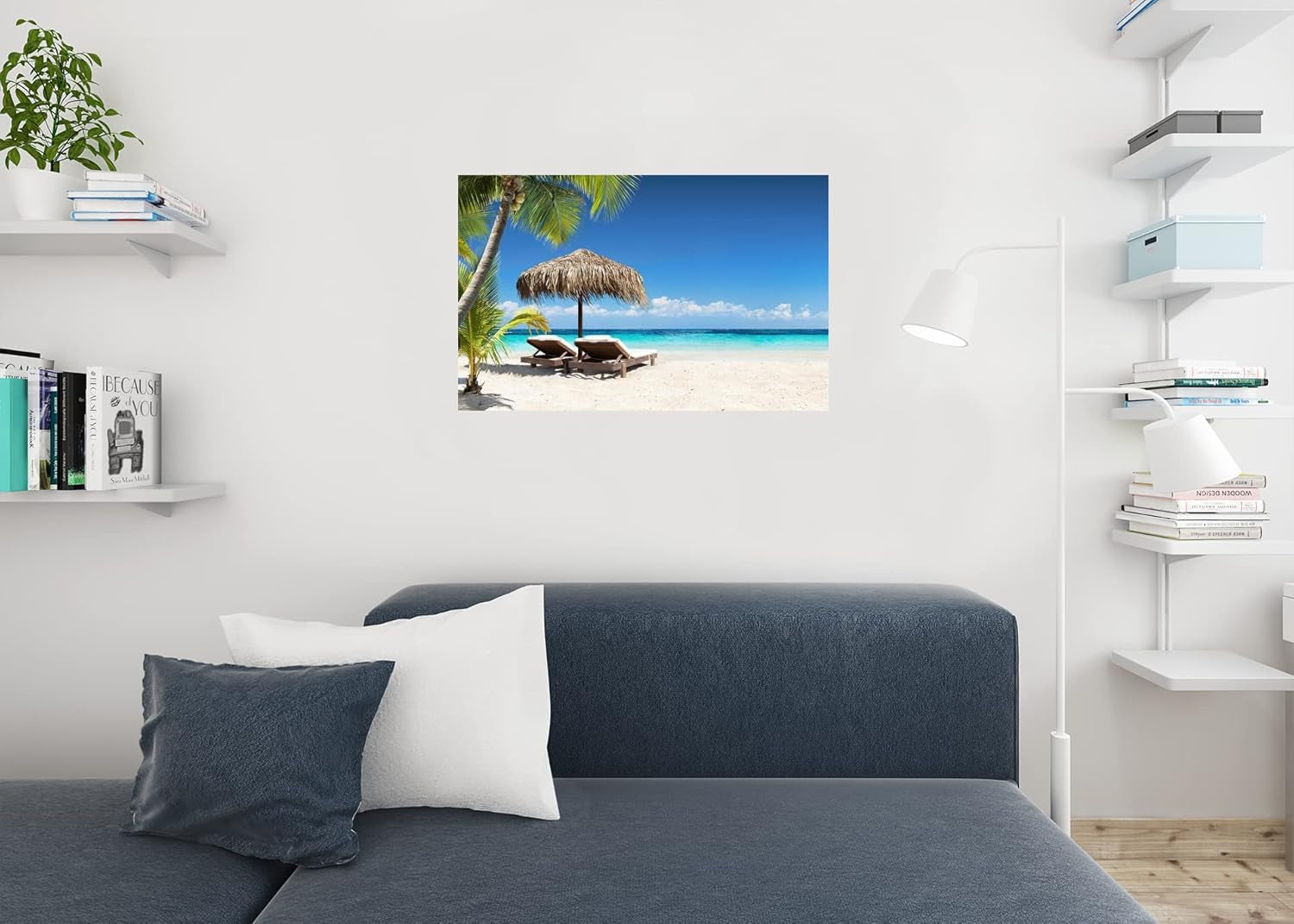 Beach Art Wall Decor Coral Beach Sand Sea Palapa Tropical Palm Tree Photo Sunset Landscape Pictures Ocean Scenic Scenery Nature Photography Paradise Cool Wall Art Print Poster 36X24