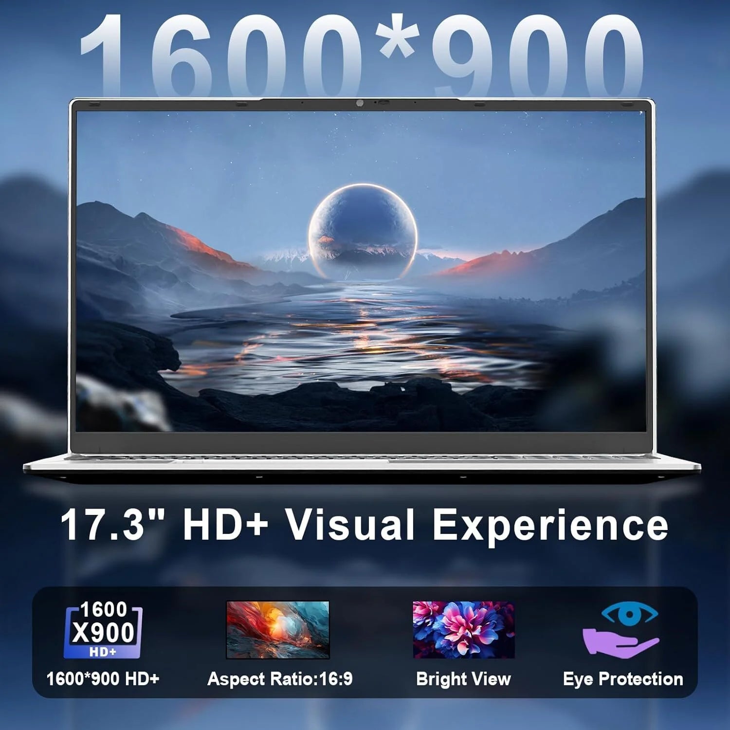 17.3" Business Laptop Windows 11 Pro Office 2024 Conference Webcam Type-C Backlit Keyboard Fingerprint Intel N5095 8GB RAM 256GB SSD Lightweight Laptop Computer