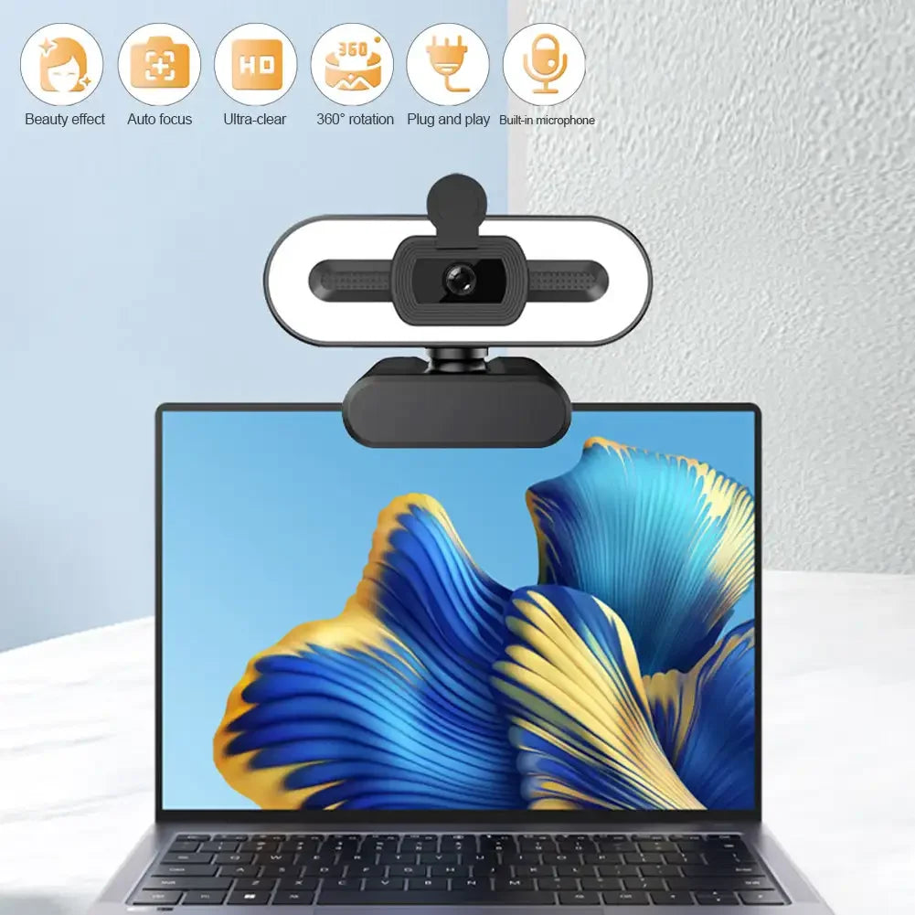 4K Webcam Autofocus HD Webcam with Fill Light Rotatable Laptop Webcam PC Computer Camera with Microphone for Youtube Video
