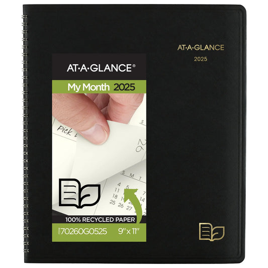 2025 Recycled Monthly Planner Black Large 9 X 11 - Monthly Planners