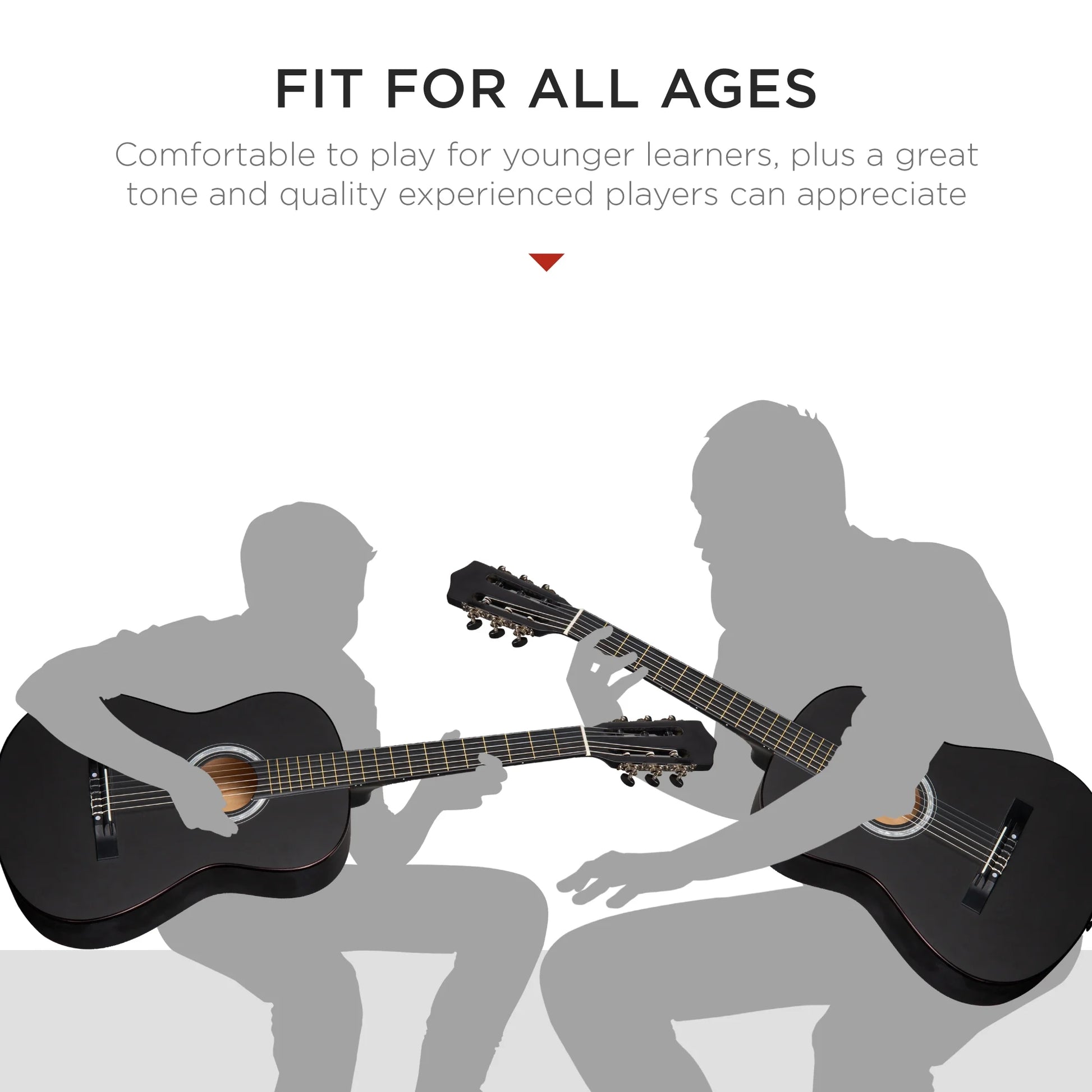 38In Beginner Acoustic Guitar Starter Kit W/ Gig Bag, Strap, Extra Strings - Black