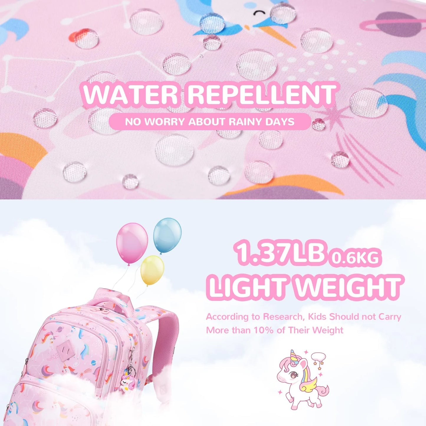 Backpacks Kawaii Printed Bookbags, Lightweight School Backpack, Waterproof Backpacks, Pink Unicorn