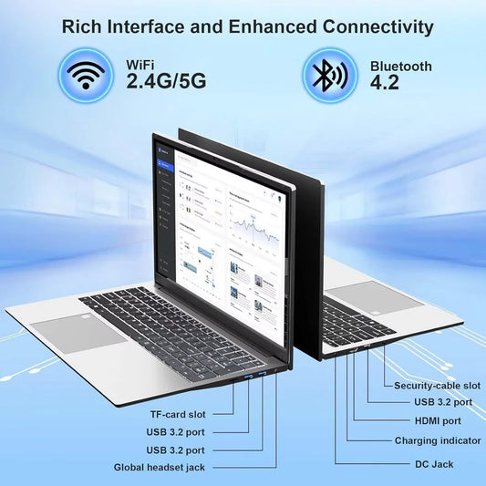 17.3" Business Laptop Windows 11 Pro Office 2024 Conference Webcam Type-C Backlit Keyboard Fingerprint Intel N5095 8GB RAM 256GB SSD Lightweight Laptop Computer