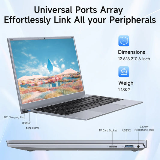 14.1 Inch Windows 11 Pro Business Laptop, 8GB RAM, 256GB SSD, up to 2.64 Ghz Intel Pentium J3710, 1920X1080 FHD Office 2024 Wifi 5 BT5.0, Sliver Gray