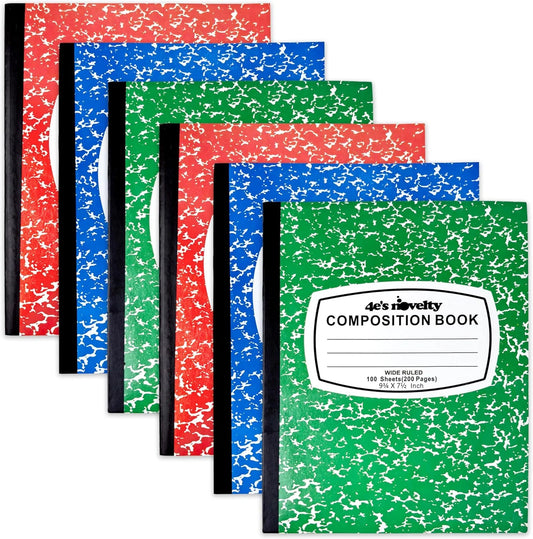 Wide Ruled Notebook: 6 Pack, 1-Subject Composition Notebook for Kids and Adults, Back-To-School Supplies and Office Supplies
