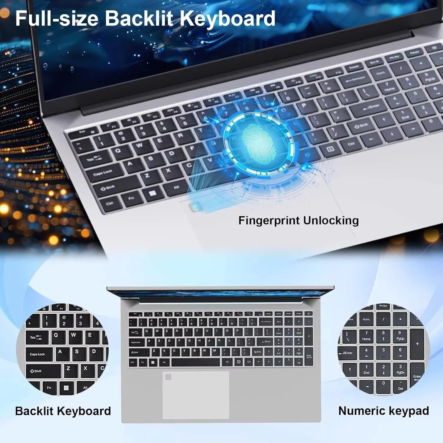17.3" Business Laptop Windows 11 Pro Office 2024 Conference Webcam Type-C Backlit Keyboard Fingerprint Intel N5095 8GB RAM 256GB SSD Lightweight Laptop Computer