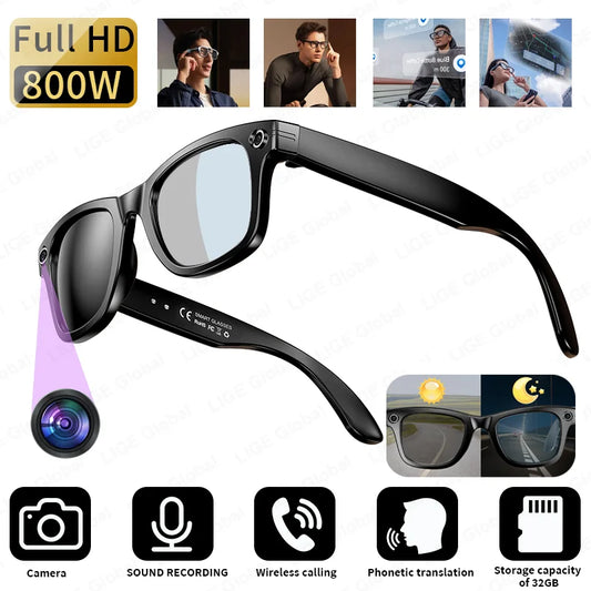 AI Smart Glasses 8MP Camera Video Recording Translator Sunglasses Men Women Bluetooth Call Music Play Color-Changing Lenses