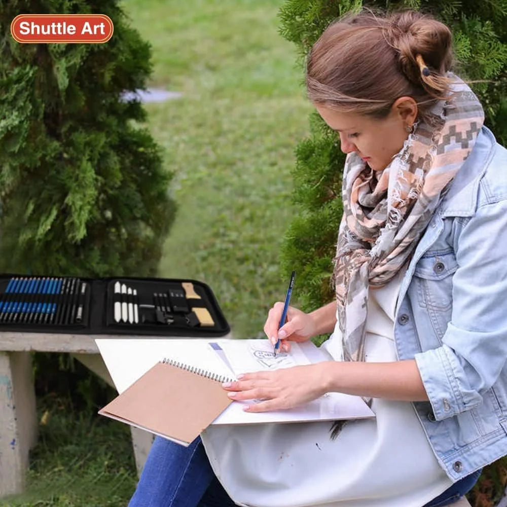 Sketching and Drawing Pencils Set, 37-Piece Professional Sketch Pencils Set in Zipper Carry Case, Drawing Kit Art Supplies with Graphite Charcoal Sticks Tool Sketch Book by