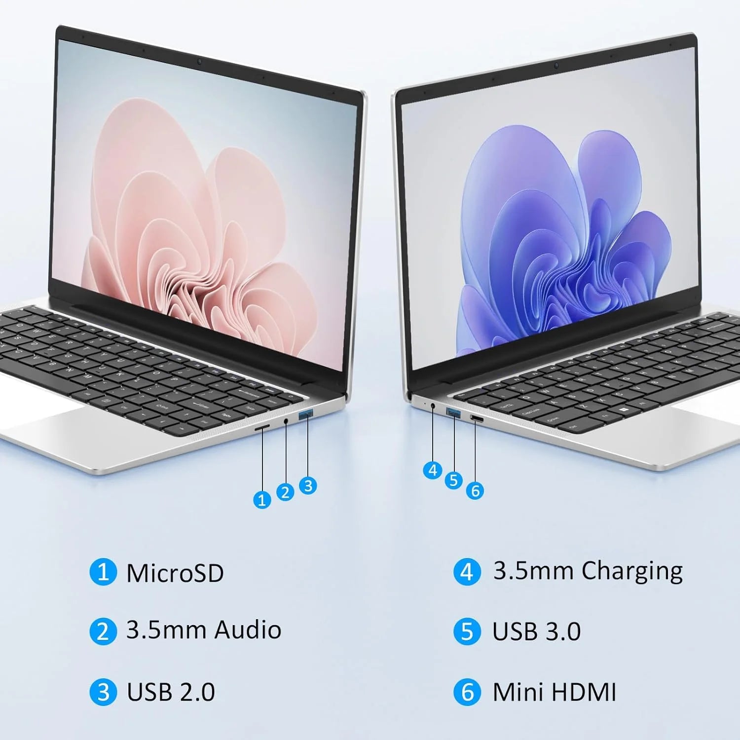 14.1 Inch Lightweight Business Laptop Computer Windows 11 Pro Office 2024 6GB RAM 512GB SSD FHD IPS Display Intel Celeron N4000 Work Laptop Back to School Essentials for Students (Silver)