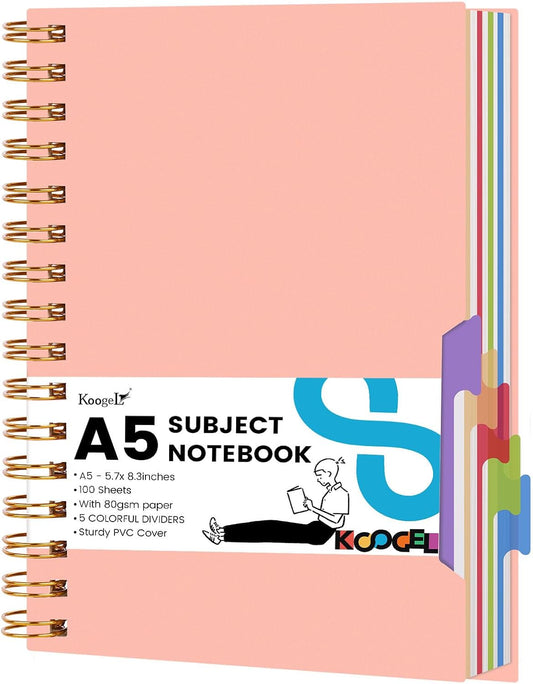 Notebook with Dividers,A5 Spiral Notebook with Tabs Journals for Women with 200