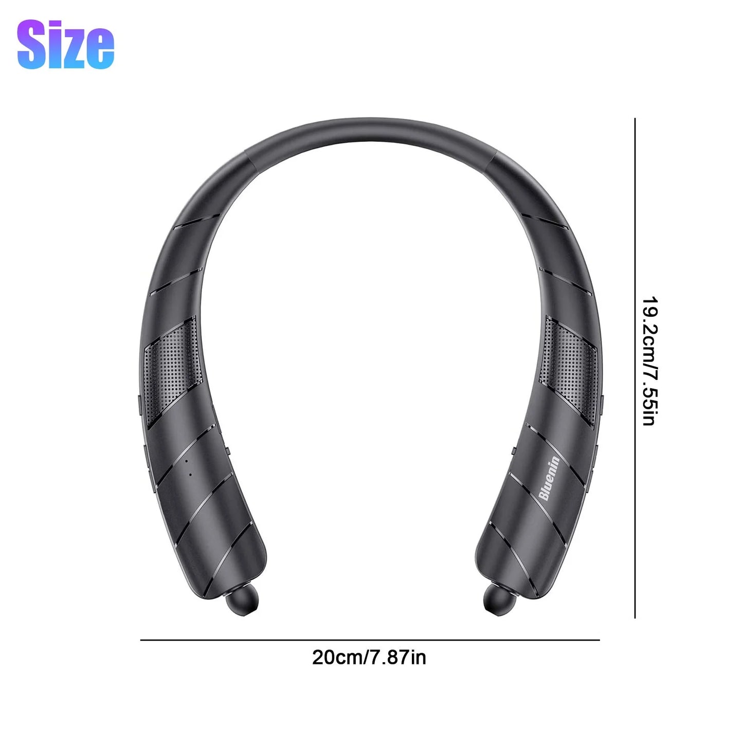 Bluetooth Headphones Speaker 2 in 1,  Wireless Headphones Neckband Wearable Speaker with CVC6.0 Noise Cancelling Mic, Retractable Earbuds Stereo Sound Sweatproof Headset with 48H Playtime, Black