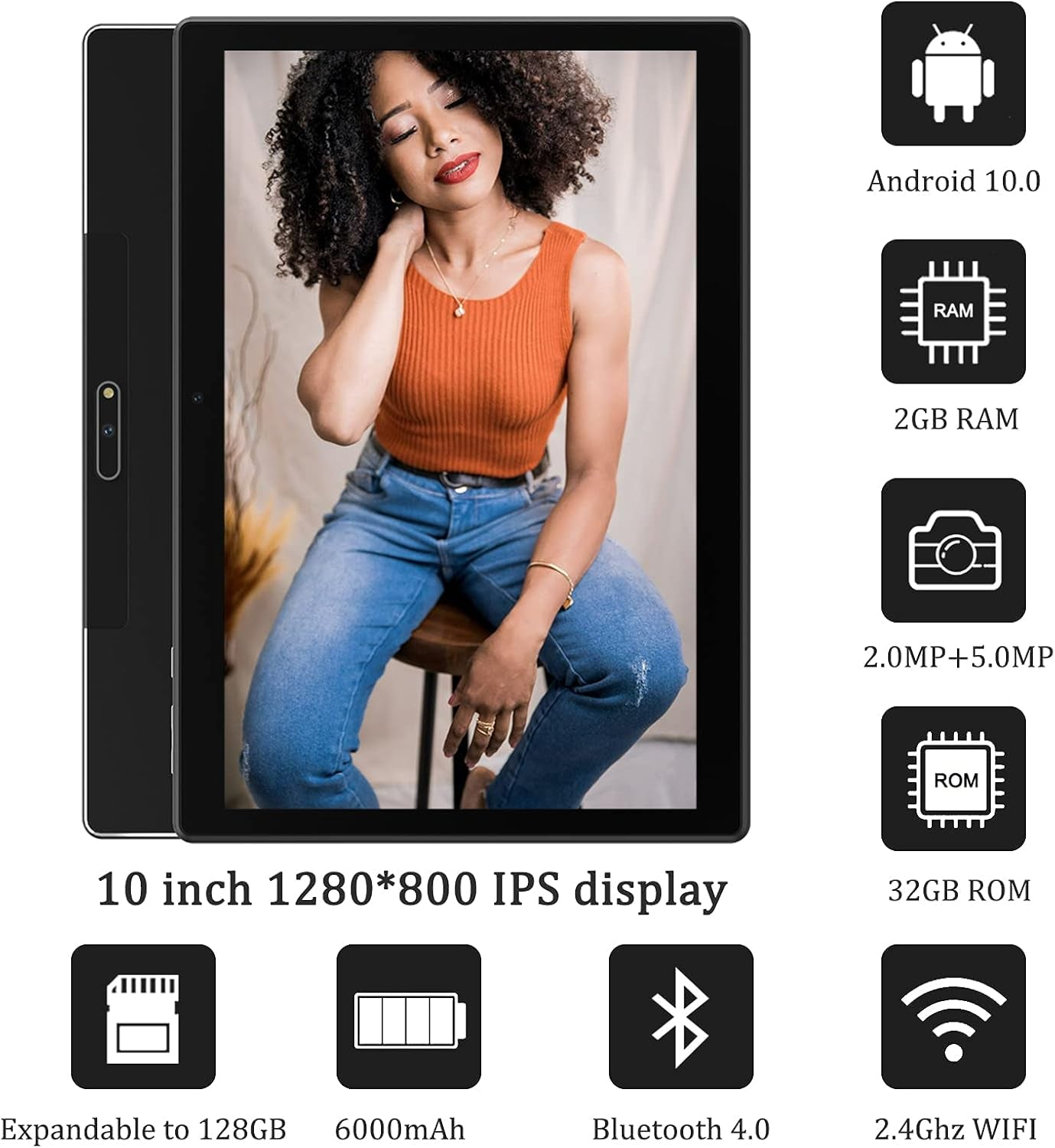Tablet 10.1 Inch Android 10.0 Tablets, Google Certificated Wi-Fi Tablets, 1.6 Ghz Quad Core Processor, 32GB Tablets with 128GB Expansion, IPS HD Screen, Dual Camera, Supports Bluetooth, Black…