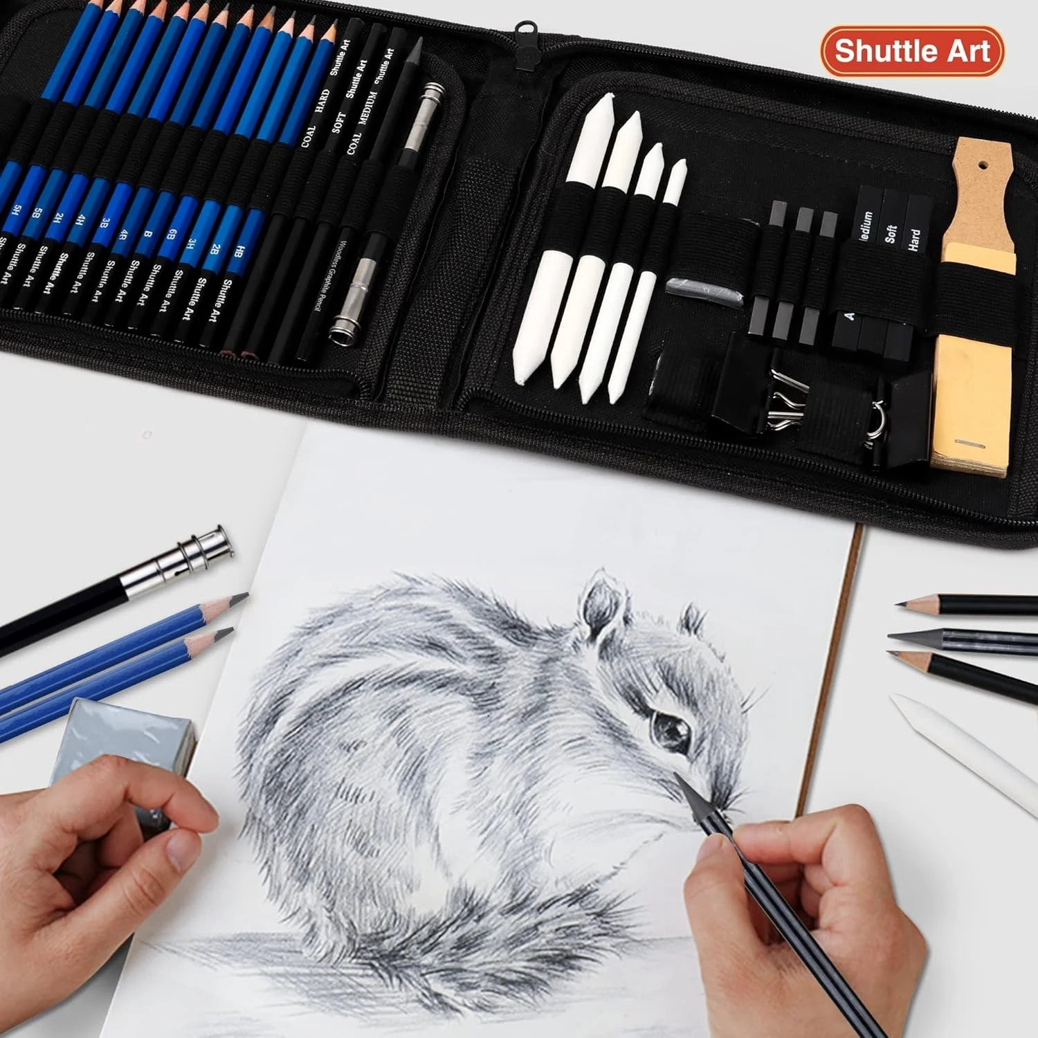 Sketching and Drawing Pencils Set, 37-Piece Professional Sketch Pencils Set in Zipper Carry Case, Drawing Kit Art Supplies with Graphite Charcoal Sticks Tool Sketch Book by