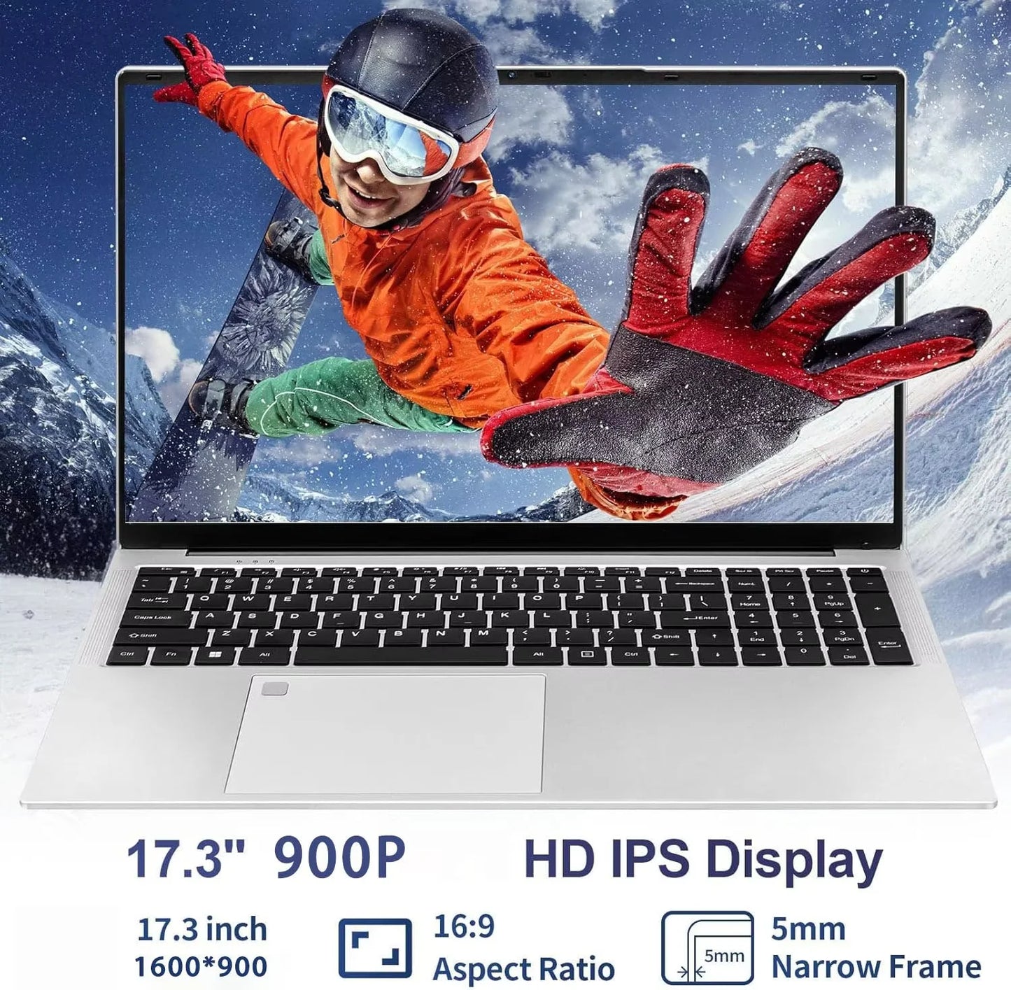 17.3" Business Laptop Windows 11 Pro Office 2024 Conference Webcam Type-C Backlit Keyboard Fingerprint Intel N5095 8GB RAM 256GB SSD Lightweight Laptop Computer