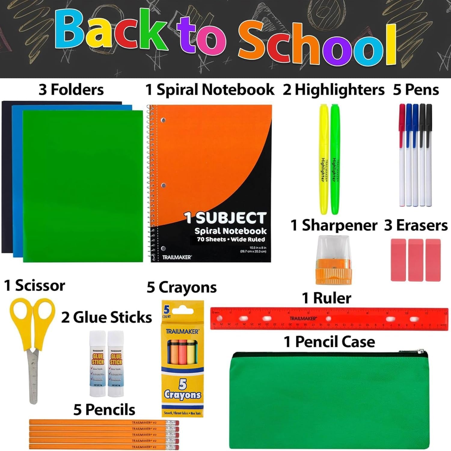 School Supplies Kit for Girls, Boys Back to School Supplies Bundle Pack 30 Piece