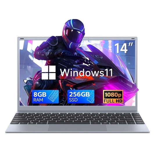 14.1 Inch Windows 11 Pro Business Laptop, 8GB RAM, 256GB SSD, up to 2.64 Ghz Intel Pentium J3710, 1920X1080 FHD Office 2024 Wifi 5 BT5.0, Sliver Gray