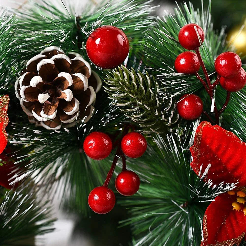 Christmas Wreaths for Front Door Thanksgiving Day Indoor Outdoor Home Decorative Wreath with Three Red Flowers Pine Cones Fruits Leaves