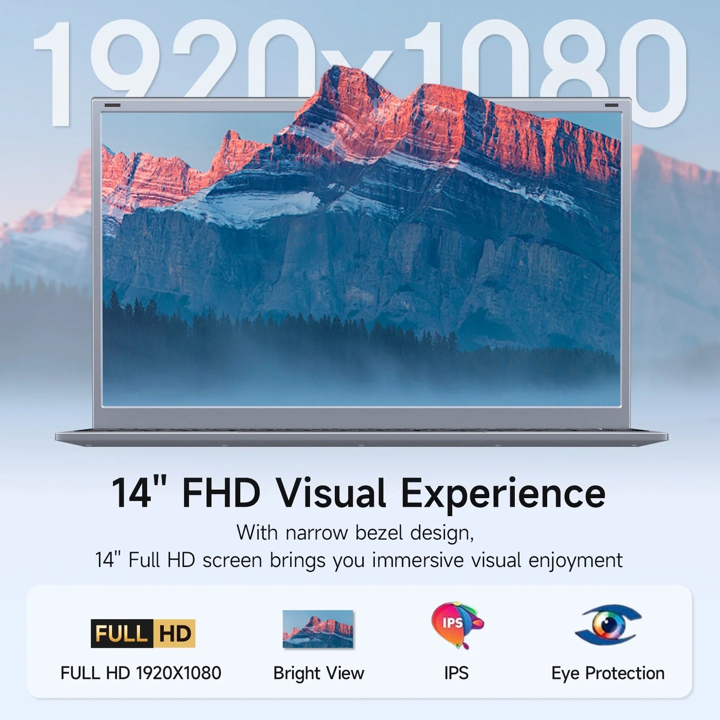 14.1 Inch Windows 11 Pro Business Laptop, 8GB RAM, 256GB SSD, up to 2.64 Ghz Intel Pentium J3710, 1920X1080 FHD Office 2024 Wifi 5 BT5.0, Sliver Gray