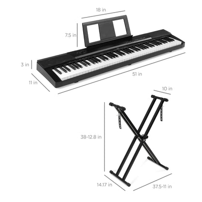88-Key Full Size Digital Piano for All Player Levels W/ Semi-Weighted Keys, Stand, Pedal - Black