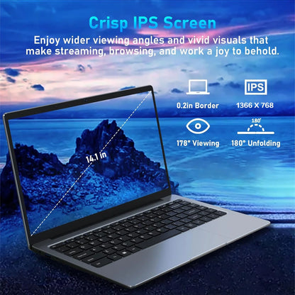 14.1 Inch Lightweight Business Laptop Computer Windows 11 Pro Office 2024 6GB RAM 512GB SSD FHD IPS Display Intel Celeron N4000 Work Laptop Back to School Essentials for Students (Silver)