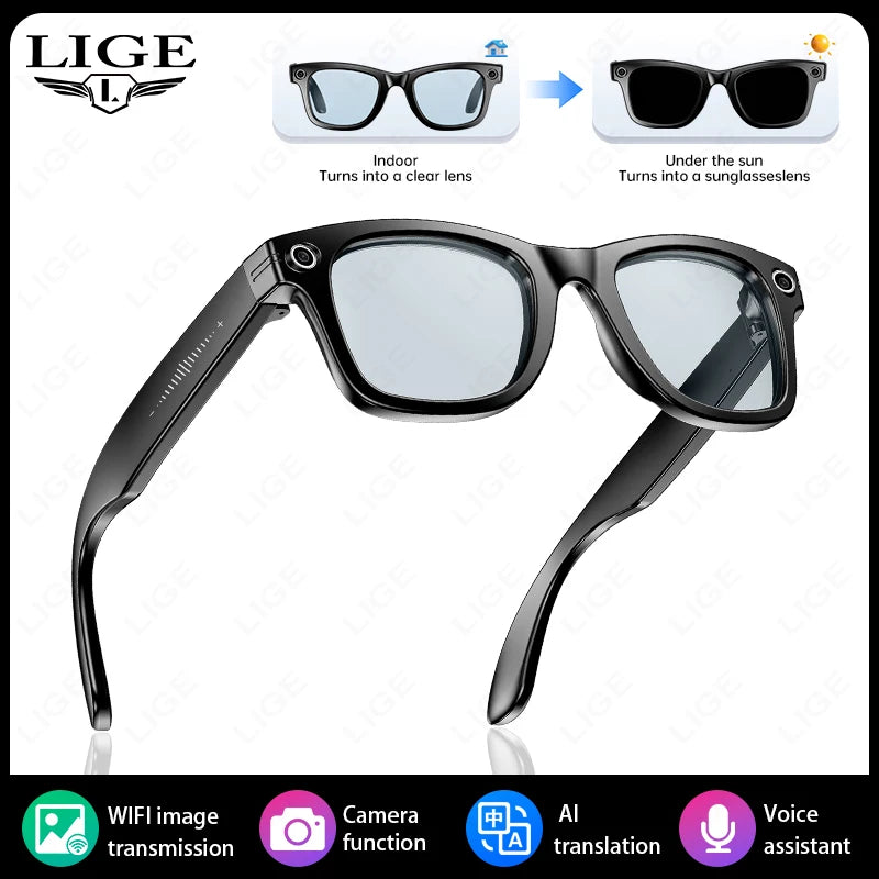 AI Smart Glasses 8MP Camera Video Recording Translator Sunglasses Men Women Bluetooth Call Music Play Color-Changing Lenses