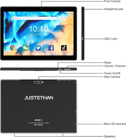 Tablet 10.1 Inch Android 10.0 Tablets, Google Certificated Wi-Fi Tablets, 1.6 Ghz Quad Core Processor, 32GB Tablets with 128GB Expansion, IPS HD Screen, Dual Camera, Supports Bluetooth, Black…