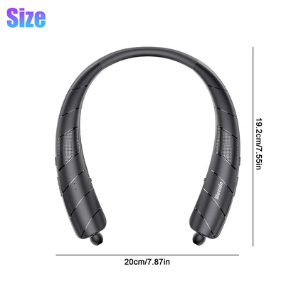Bluetooth Headphones Speaker 2 in 1,  Wireless Headphones Neckband Wearable Speaker with CVC6.0 Noise Cancelling Mic, Retractable Earbuds Stereo Sound Sweatproof Headset with 48H Playtime, Black