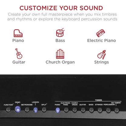 88-Key Full Size Digital Piano for All Player Levels W/ Semi-Weighted Keys, Stand, Pedal - Black