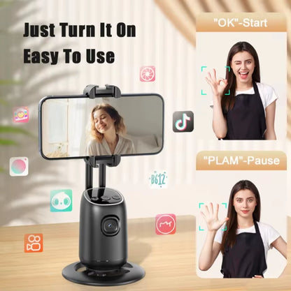 P05 AI Intelligent Tracker 360 Degree Rotation Portable Ai Face Tracking Tripod with Dual Cold Shoe Ports