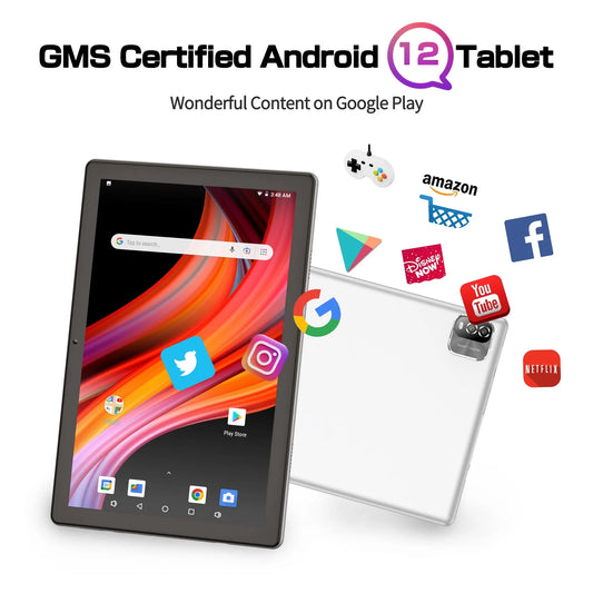 Android 14 Tablet 10.1 Inch with Case, 3GB, 64GB, IPS Touch Screen, Quad-Core,1280X800 | Wi-Fi6 | 6000Mah | Google Certified(White)