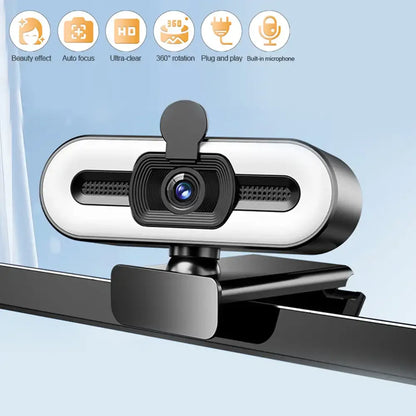 4K Webcam Autofocus HD Webcam with Fill Light Rotatable Laptop Webcam PC Computer Camera with Microphone for Youtube Video